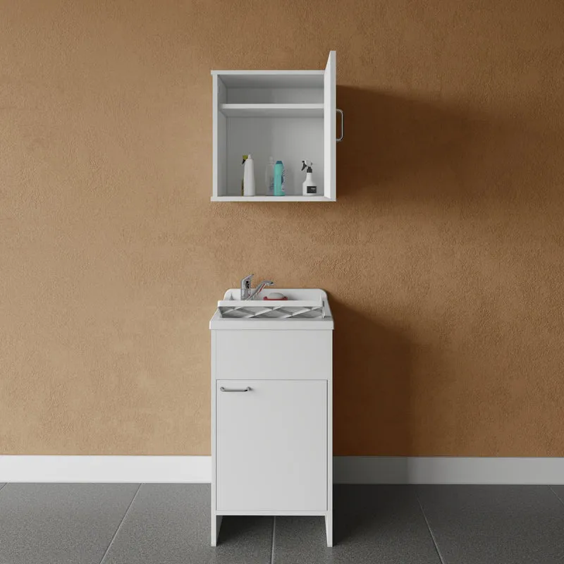 Composizione Lavanderia Negrari - Set Mobile Lavatoio in PVC 1 Anta e Pensile Abbinato