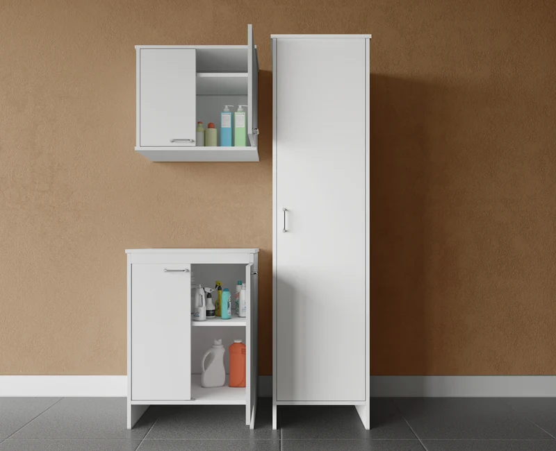 Composizione Arredo Bagno/Lavanderia Negrari - Set 3 Pezzi: Base 2 Ante, Pensile e Colonna
