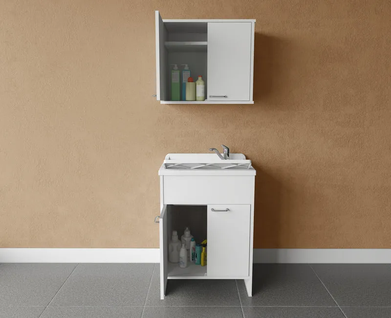 Composizione Lavanderia Negrari - Set Mobile Lavatoio in PVC 2 Ante e Pensile Abbinato