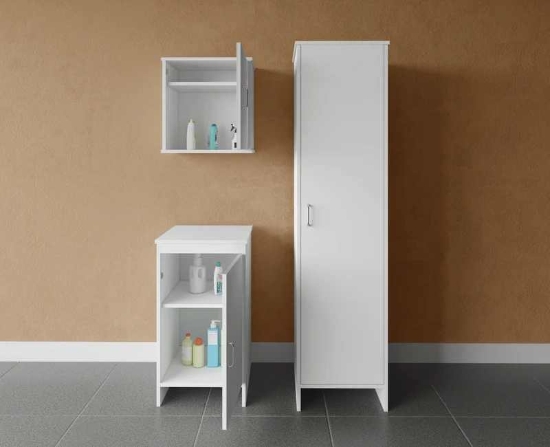 Composizione Arredo Bagno/Lavanderia Negrari - Set 3 Pezzi: Base, Pensile e Colonna in PVC