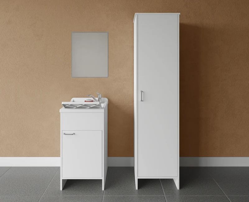 Composizione Lavanderia Negrari - Set 3 Pezzi: Lavatoio, Specchio e Colonna in PVC