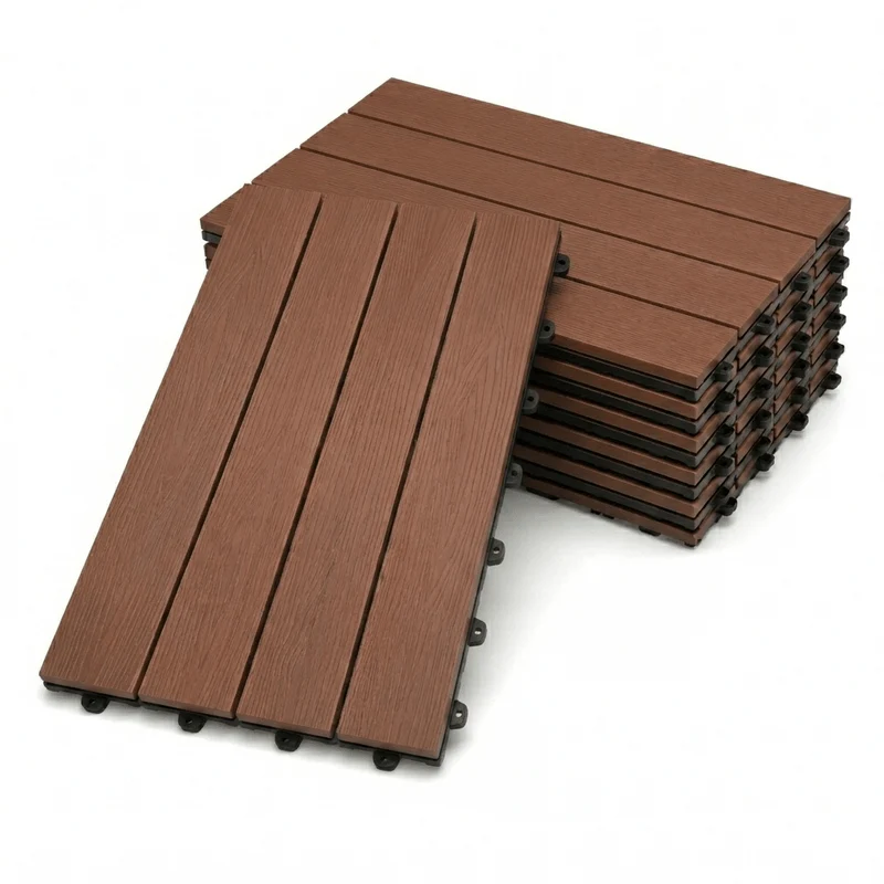 Set Piastrelle WPC a incastro click da esterno effetto legno 30x60 cm - 6 pezzi