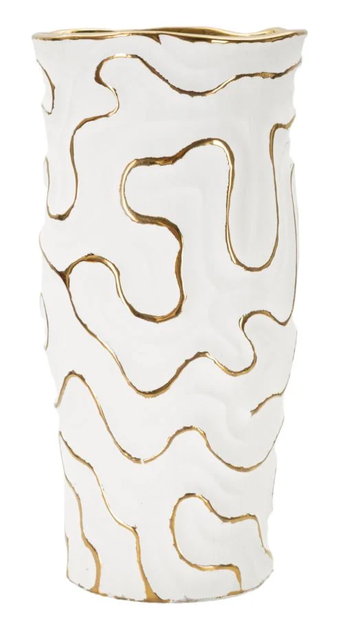 Vaso Adore Ø16x32,5 cm in Ceramica Bianco e Oro