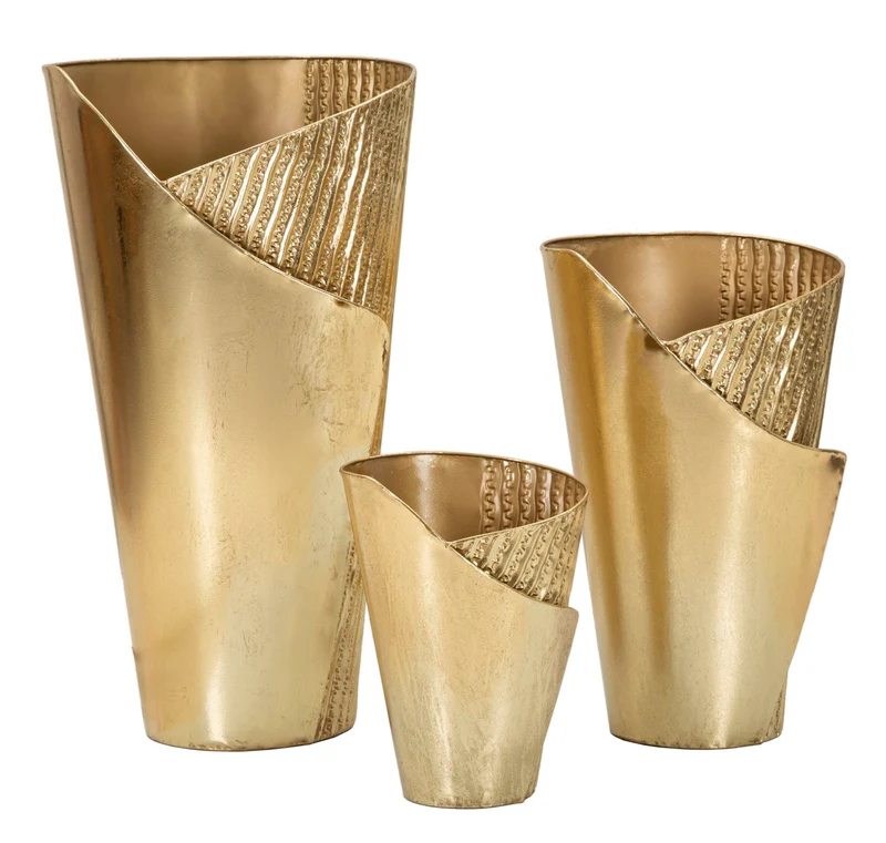 Porta Vasi Flosty Tris 39x42x75 cm - 32x32x55 cm - 25x25x35 cm in Ferro Oro