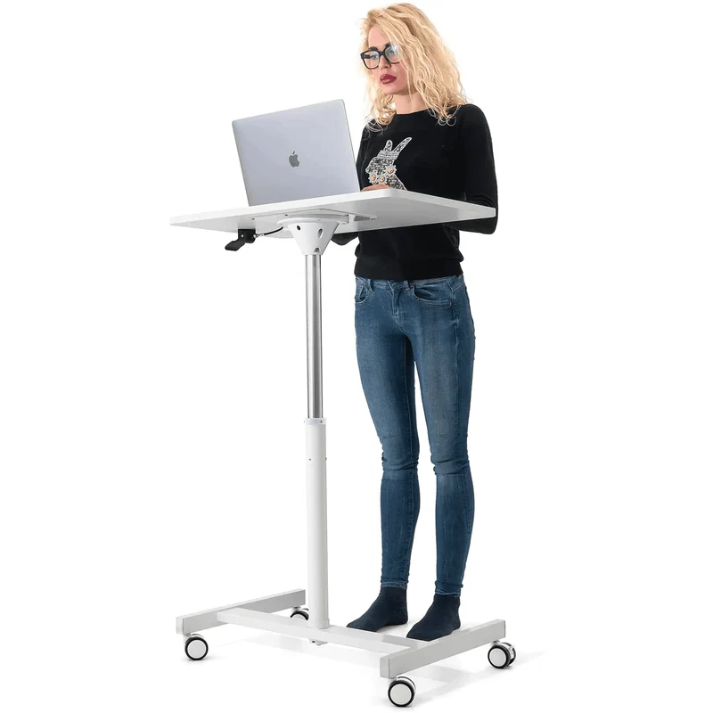 Tatkraft Trend - Tavolo per pc, scrivania pc, con ruote, Altezza regolabile tramite pistone a gas, 74-114 cm