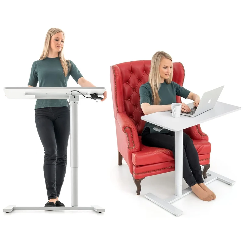 Tatkraft Relax - Tavolo porta pc, Airlift, Regolazione pneumatica dell'altezza (74-115 cm), Scrivania per pc, Ruote invisibili, Base robusta