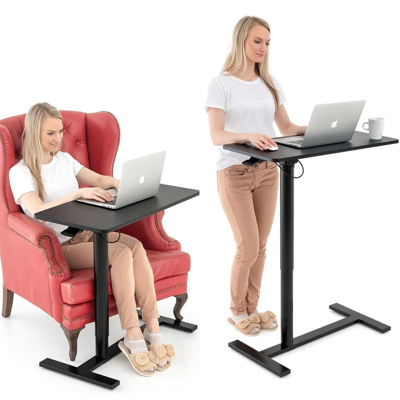 Tatkraft Bliss - Tavolo porta pc, scrivania pc, regolazione pneumatica dell'altezza, carrello porta pc con ruote, 74-115 cm
