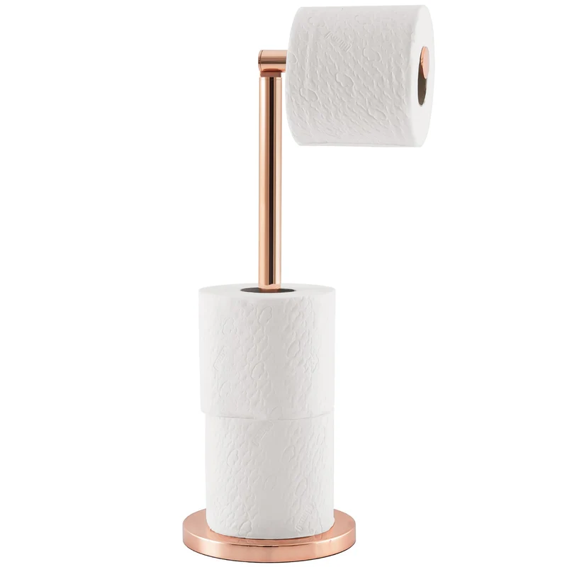 Tatkraft Tess Porta Carta Igienica da Terra, Supporto per Carta Igienica in Acciaio Inossidabile, Robusta Piantana per 4 Rotoli, Oro Rosa