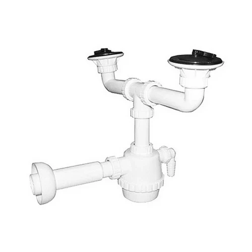 Sifone pvc 2 vie c / piletta e scarico lavatrice c/canotto 1 1/4