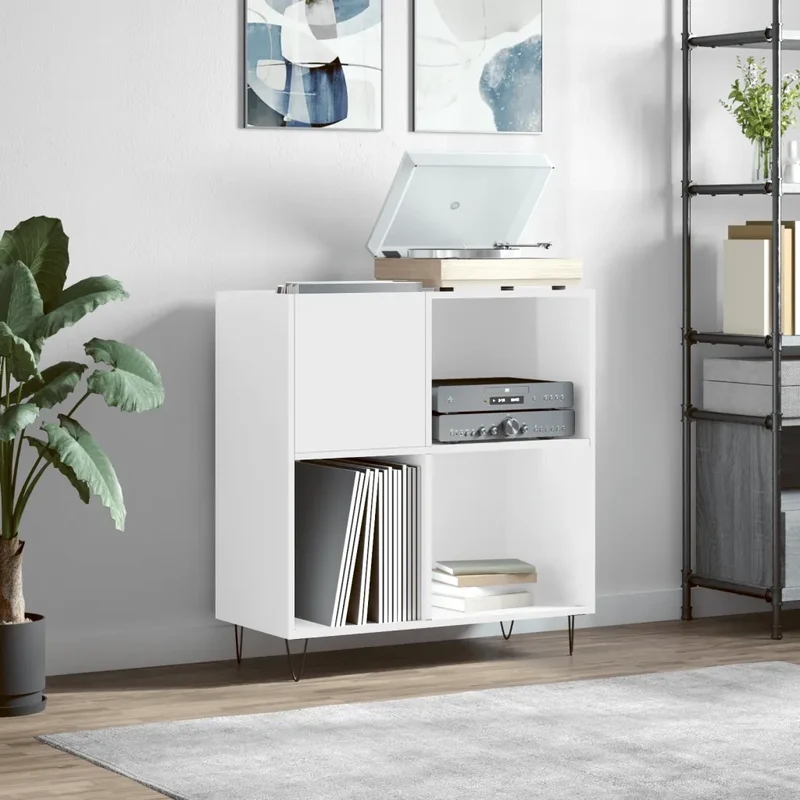 Mobile Porta Dischi Bianco Lucido 84,5x38x89 Legno Multistrato 831774
