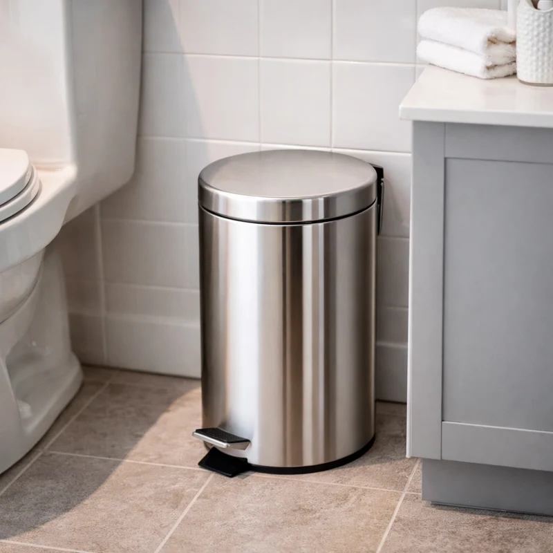 Pattumiera cestino portarifiuti in acciaio inox argentato con pedale