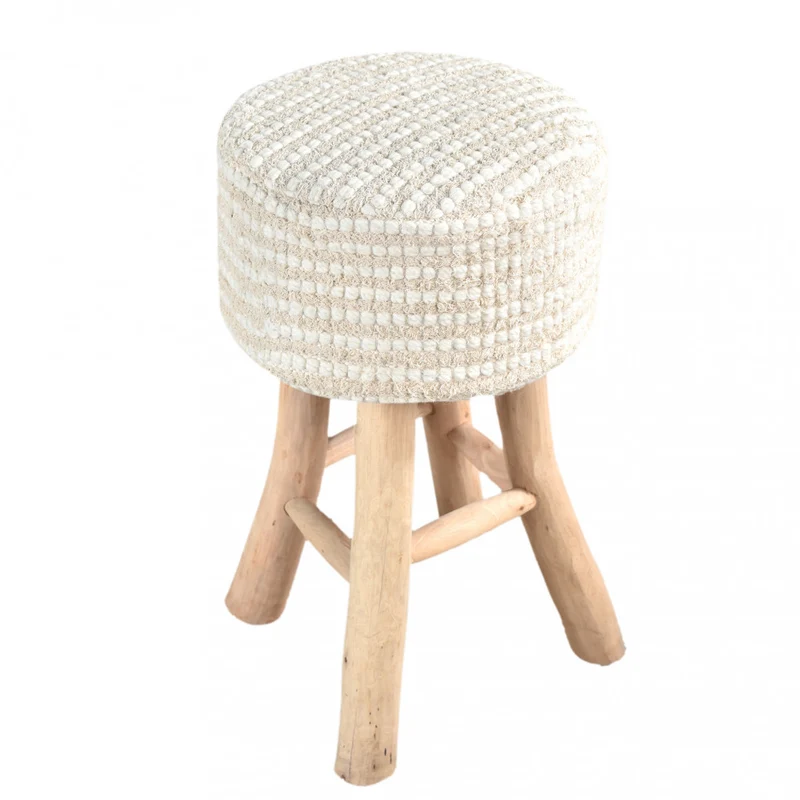 Sgabello fisso in legno e lana con seduta circolare 40x40xH70 cm
