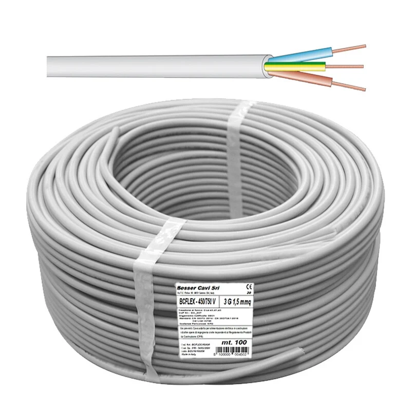 Cavo Elettrico 450 x 750V Sez 5 x 1,50 mm Grigio 100 Metri