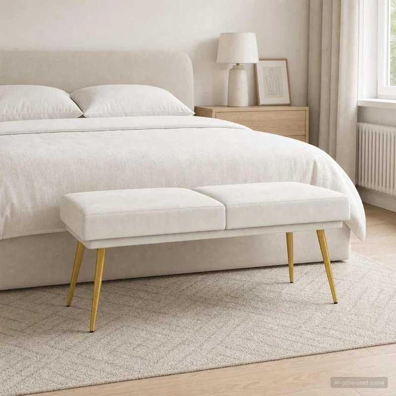 Panchina a doppio strato Crema 120 x 45 x 46 cm Velluto 42038593