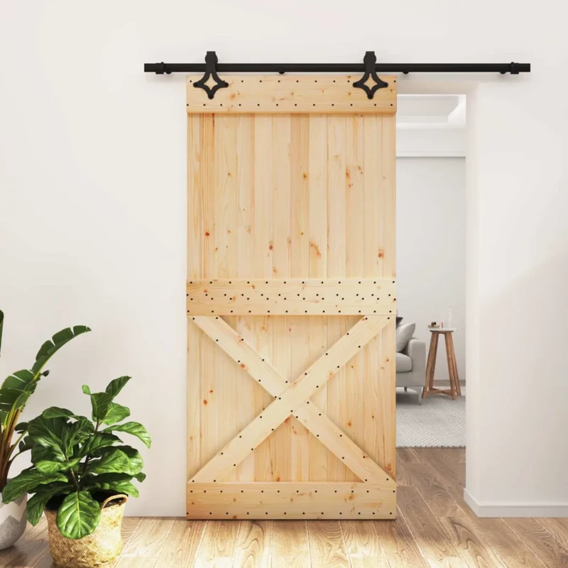 Porta scorrevole 100 x 210 cm Naturale e Nero 3445078