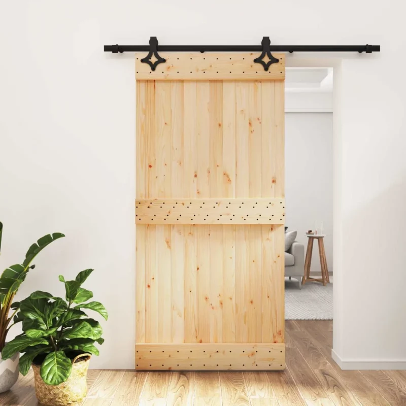 Porta scorrevole 100 x 210 cm Naturale e Nero 3445066