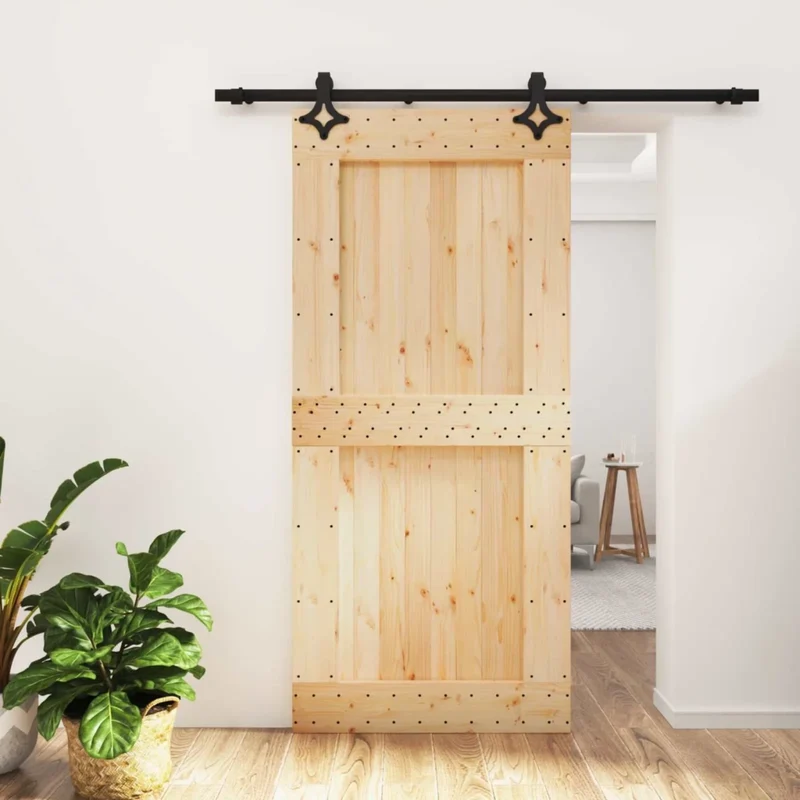 Porta scorrevole 95 x 210 cm Naturale e Nero 3445071