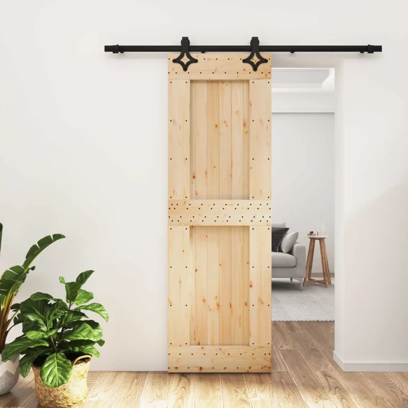 Porta scorrevole 70 x 210 cm Naturale e Nero 3445067