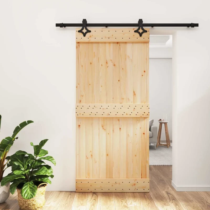 Porta scorrevole 95 x 210 cm Naturale e Nero 3445065