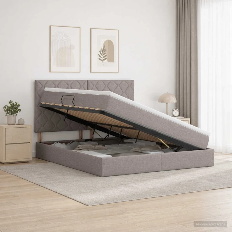 Letto con contenitore e materasso Tortora 180 x 200 cm Tessuto 3459585