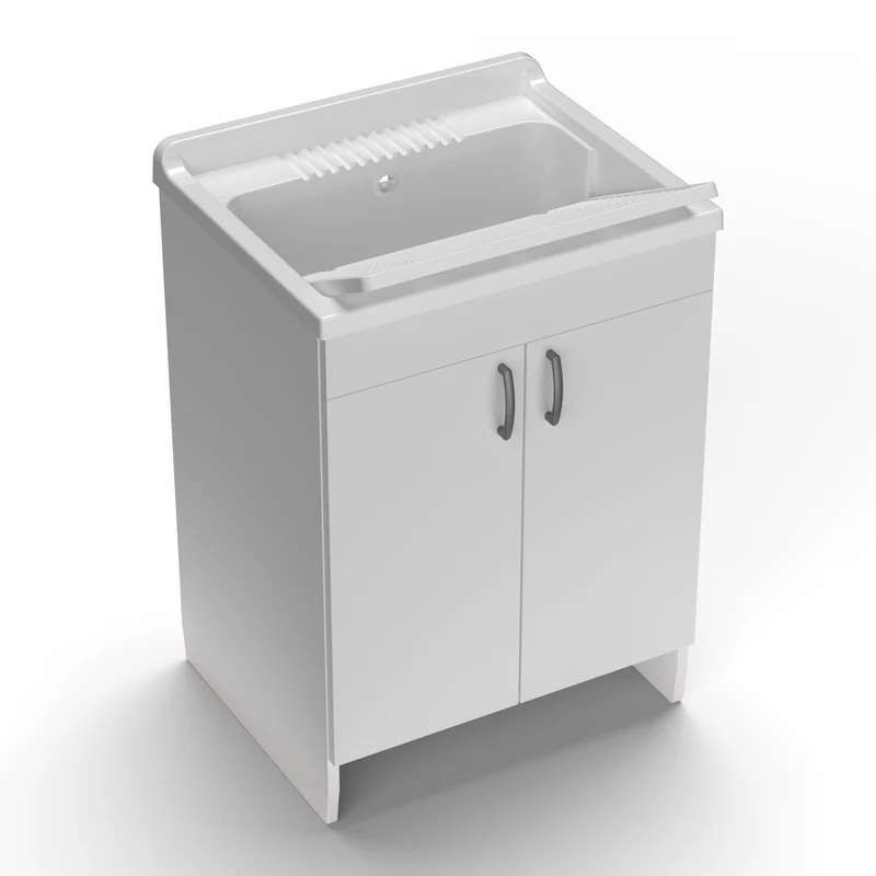 Mobile lavatoio da esterno in legno nobilitato con asse ribaltabile in polipropilene 60x50x85 cm doppia anta e piedini regolabili