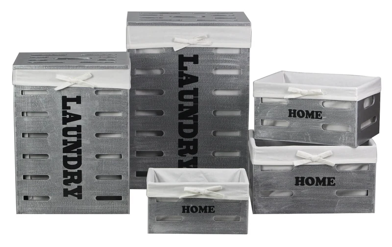 Set 5 Cesti Portabiancheria Collection Grigio/Nero