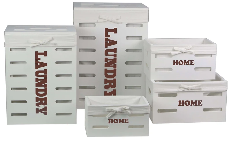 Set 5 Cesti Portabiancheria Collection Bianco/Marrone