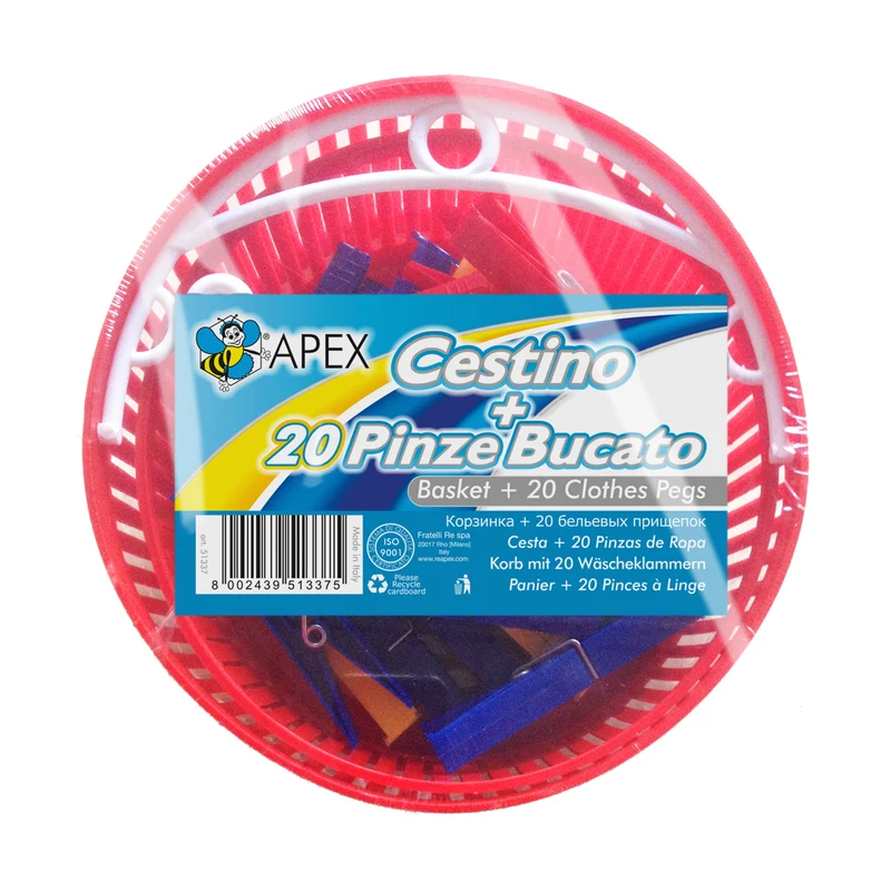 Cestino Portamollette con 20 pinze per Bucato in plastica Apex