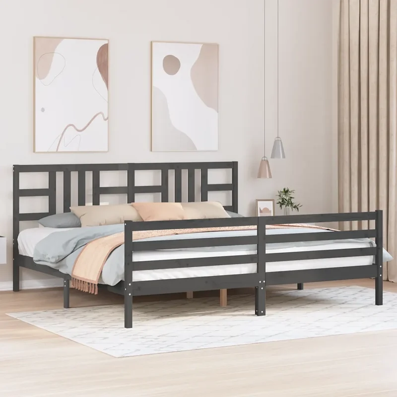 Giroletto con Testiera Grigio 200x200 cm in Legno Massello 3193943