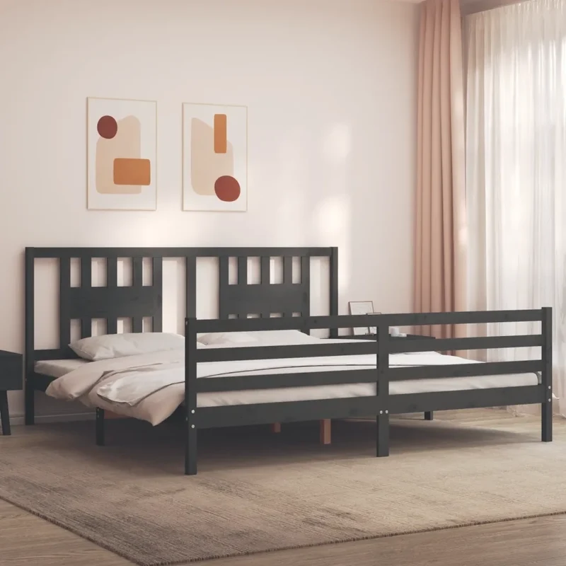Giroletto con Testiera Grigio 200x200 cm in Legno Massello 3194593