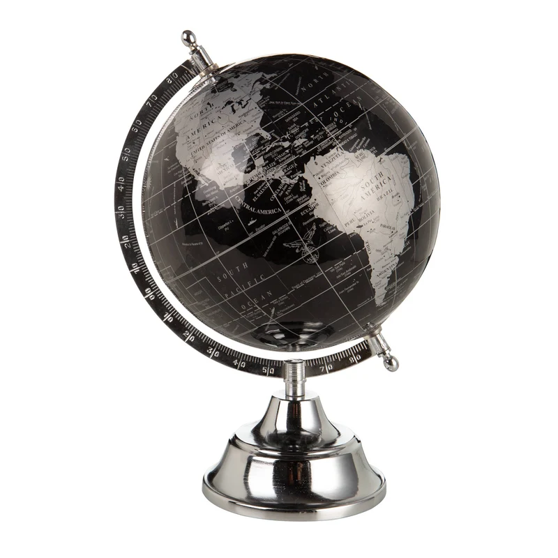 Mappamondo argento nero 32 cm