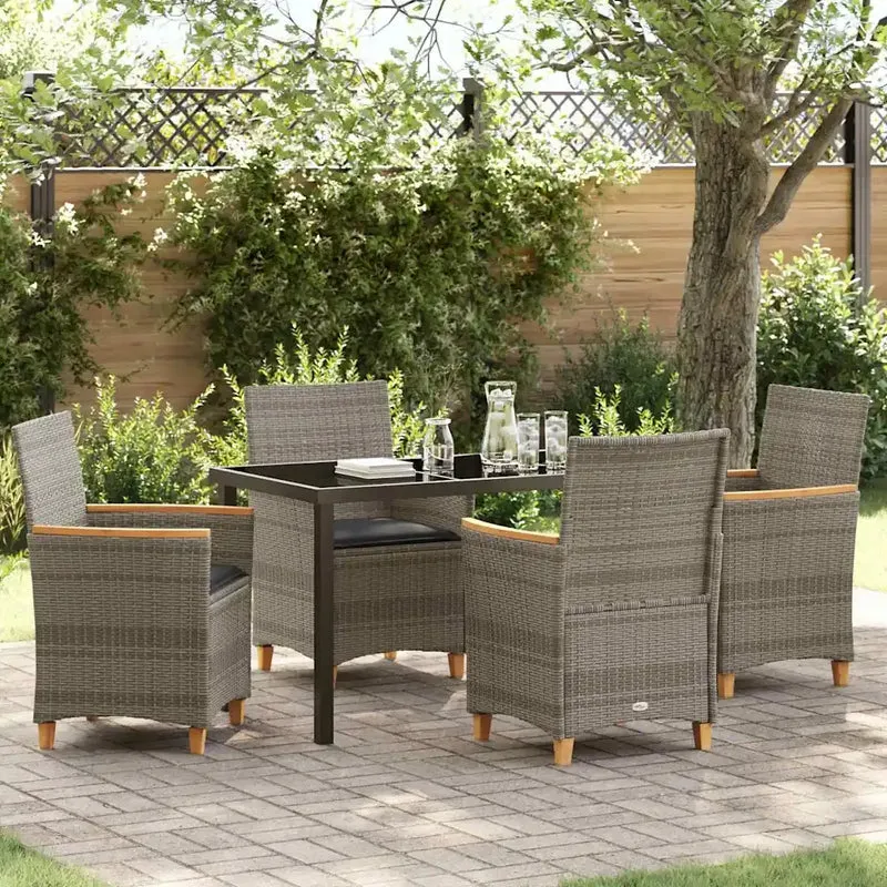 Set da Pranzo per Giardino 5 pz Grigio polyrattan 3381095