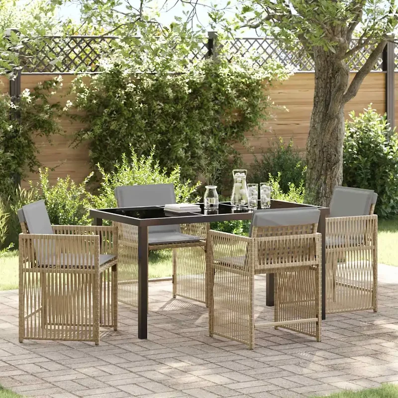 Set da Pranzo per Giardino 5 pz Beige polyrattan 3380794
