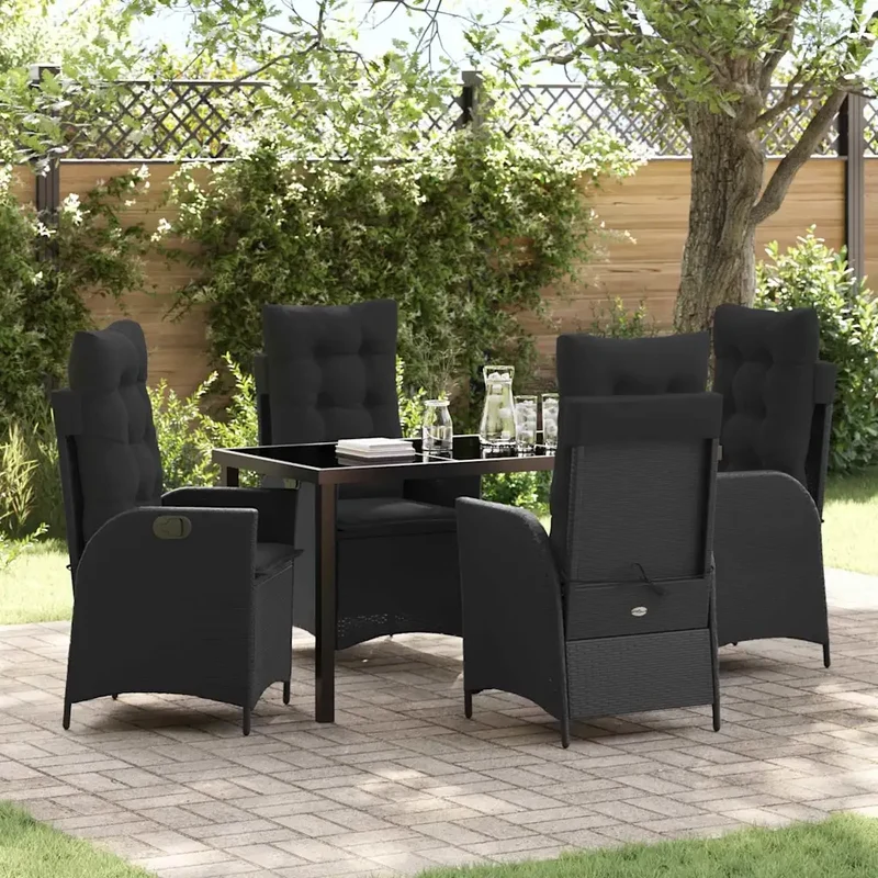 Set da Pranzo per Giardino 5 pz Nero polyrattan 3380486