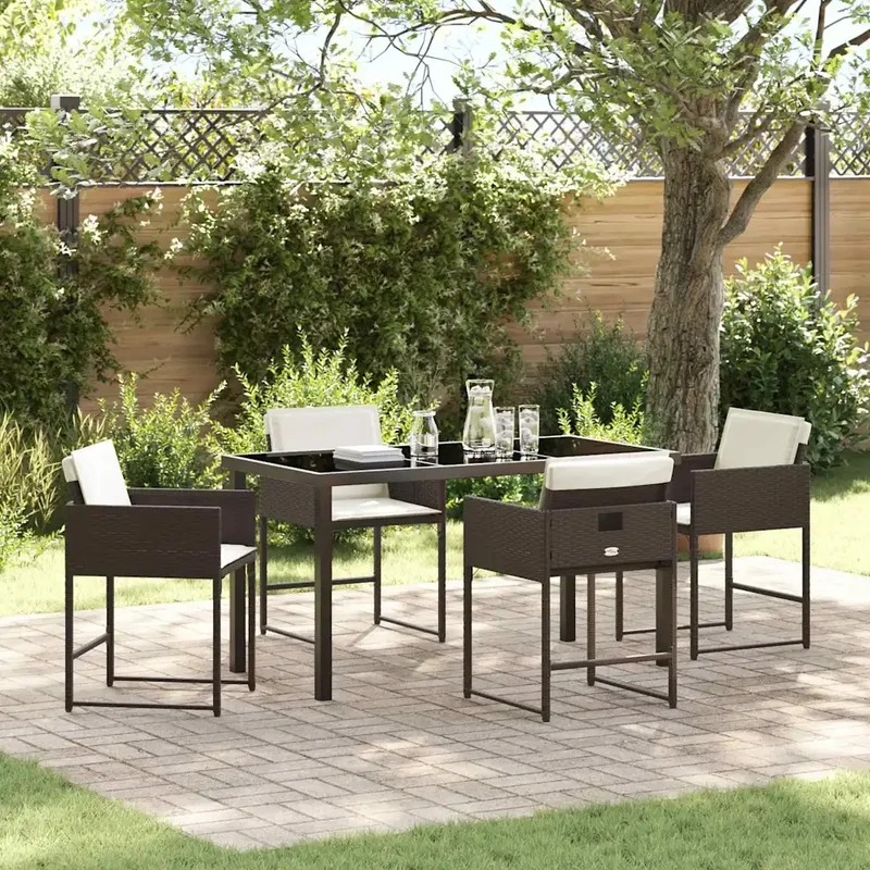 Set da Pranzo per Giardino 5 pz Marrone polyrattan 3380017