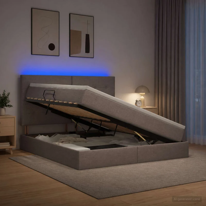 Letto con contenitore LED e materasso Tortora 180 x 200 cm 3459963