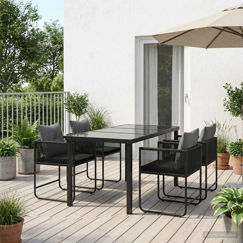 Set da Pranzo per Giardino 5 pz Nero e antracite polyrattan 3448908