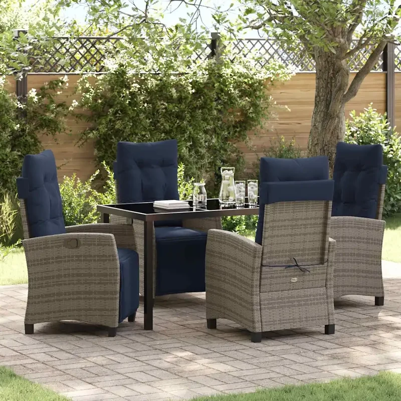 Set da Pranzo per Giardino 5 pz Grigio polyrattan 3380472