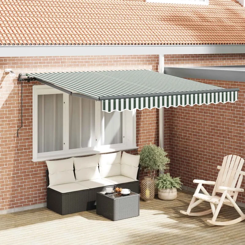 Tenda retrattile Verde e Bianco 350 x 250 cm Poliestere 3330472