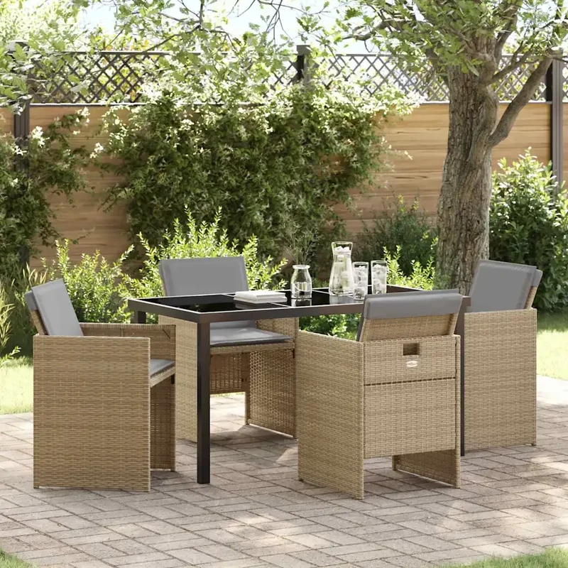 Set da Pranzo per Giardino 5 pz Beige polyrattan 3380614