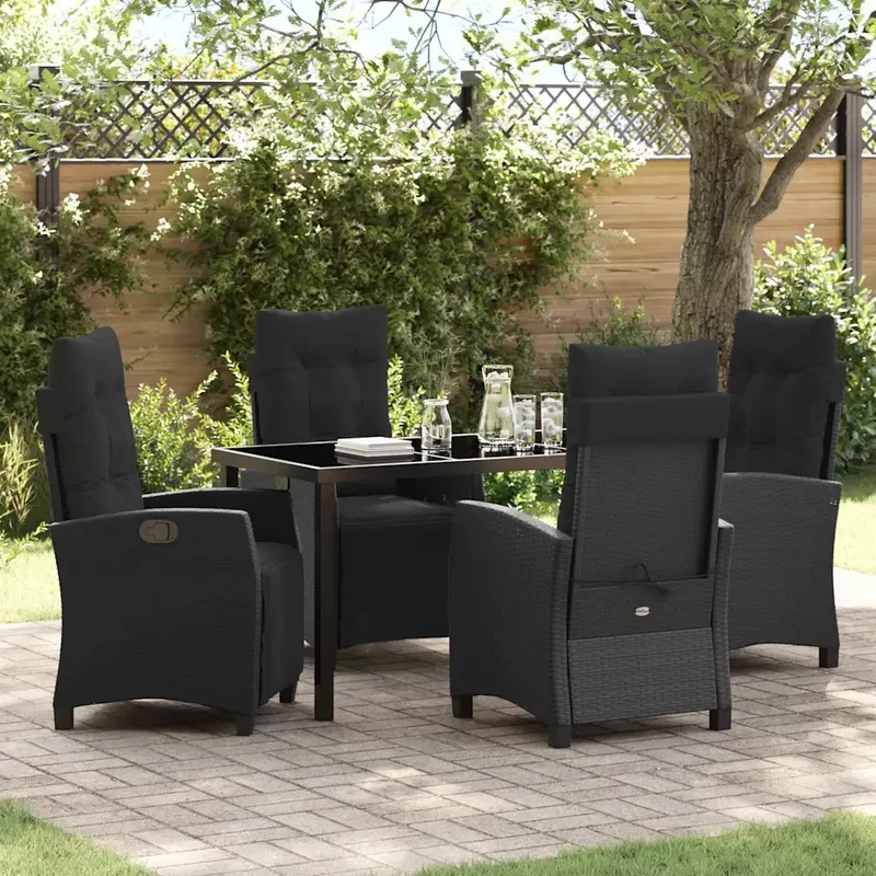 Set da Pranzo per Giardino 5 pz Nero polyrattan 3380423