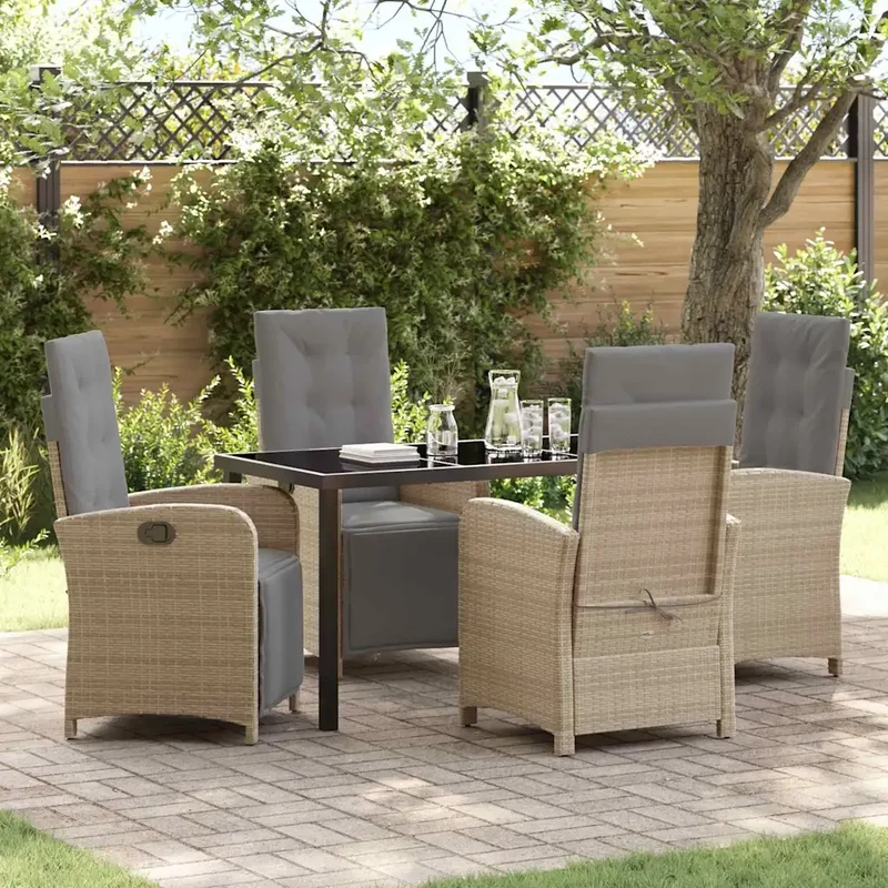 Set da Pranzo per Giardino 5 pz Beige polyrattan 3380339