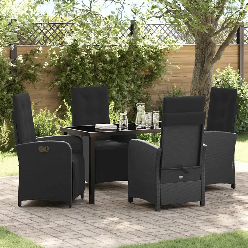 Set da Pranzo per Giardino 5 pz Nero polyrattan 3380311