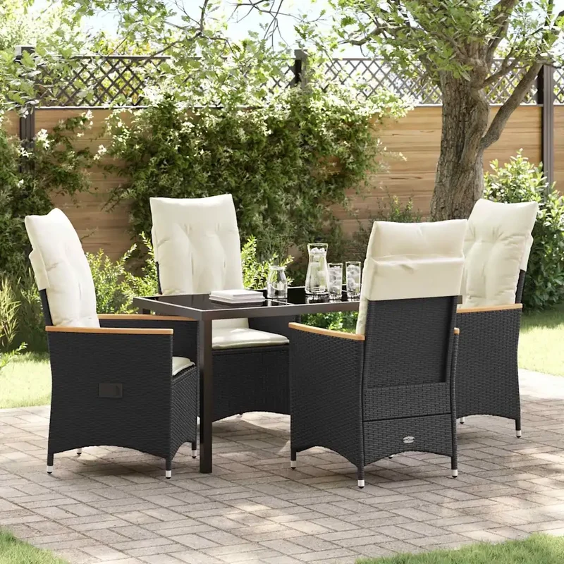 Set da Pranzo per Giardino 5 pz Nero polyrattan 3379606