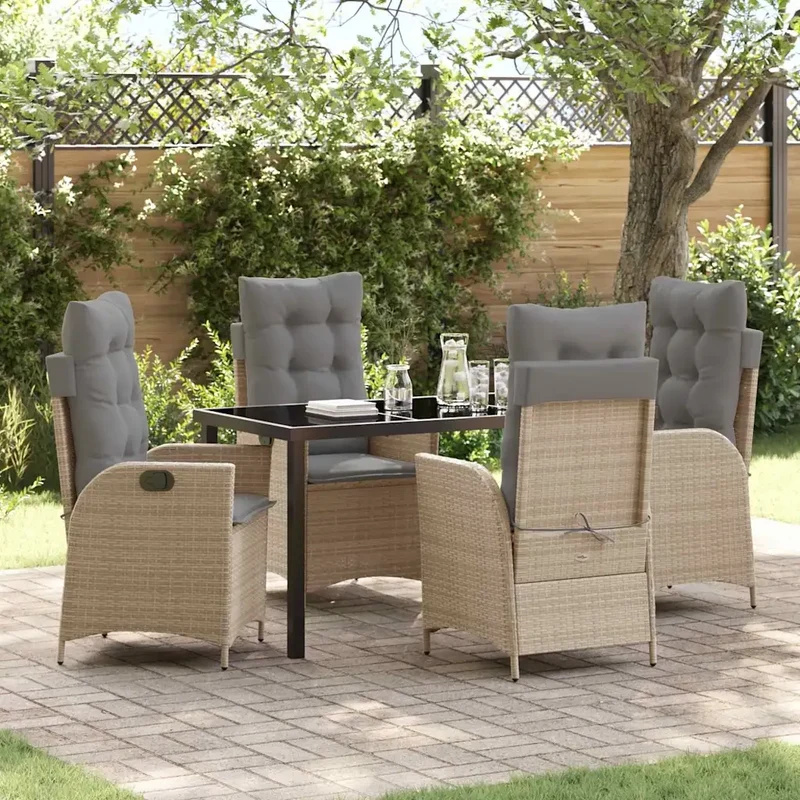 Set da Pranzo per Giardino 5 pz Beige polyrattan 3380514
