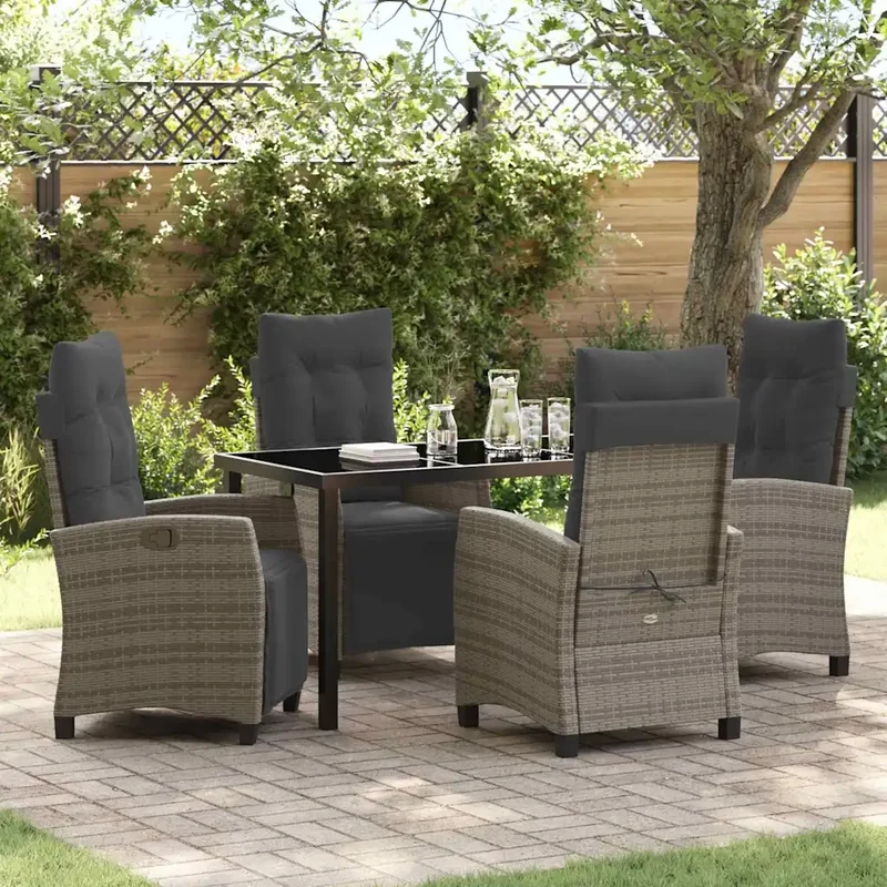 Set da Pranzo per Giardino 5 pz Grigio polyrattan 3380437