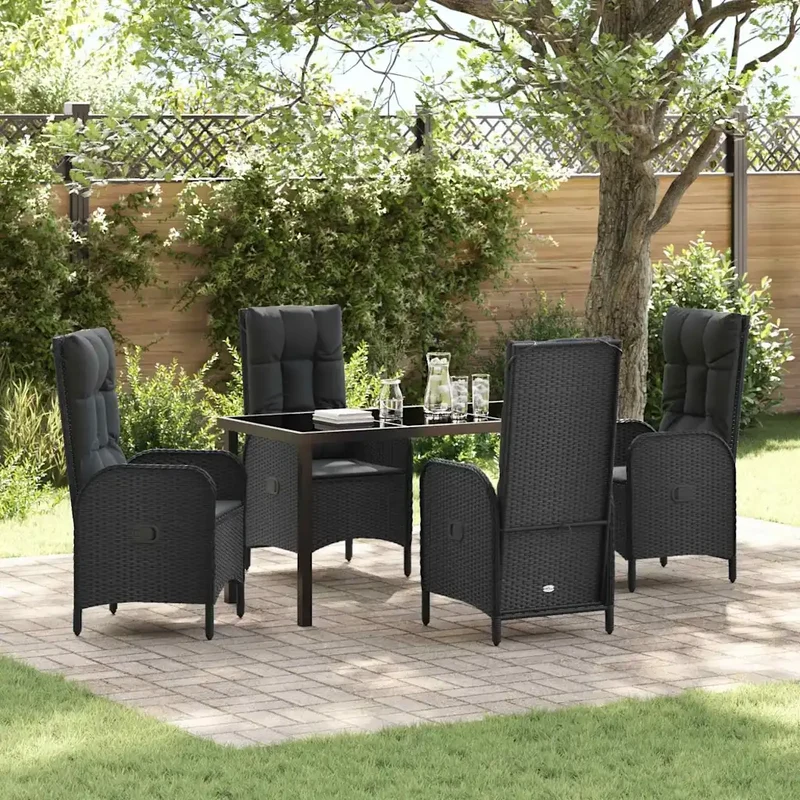 Set da Pranzo per Giardino 5 pz Nero polyrattan 3380115