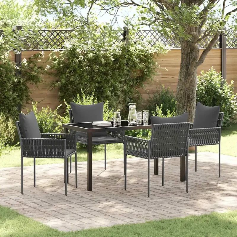 Set da Pranzo per Giardino 5 pz Nero e Grigio Rattan in PE 3379102