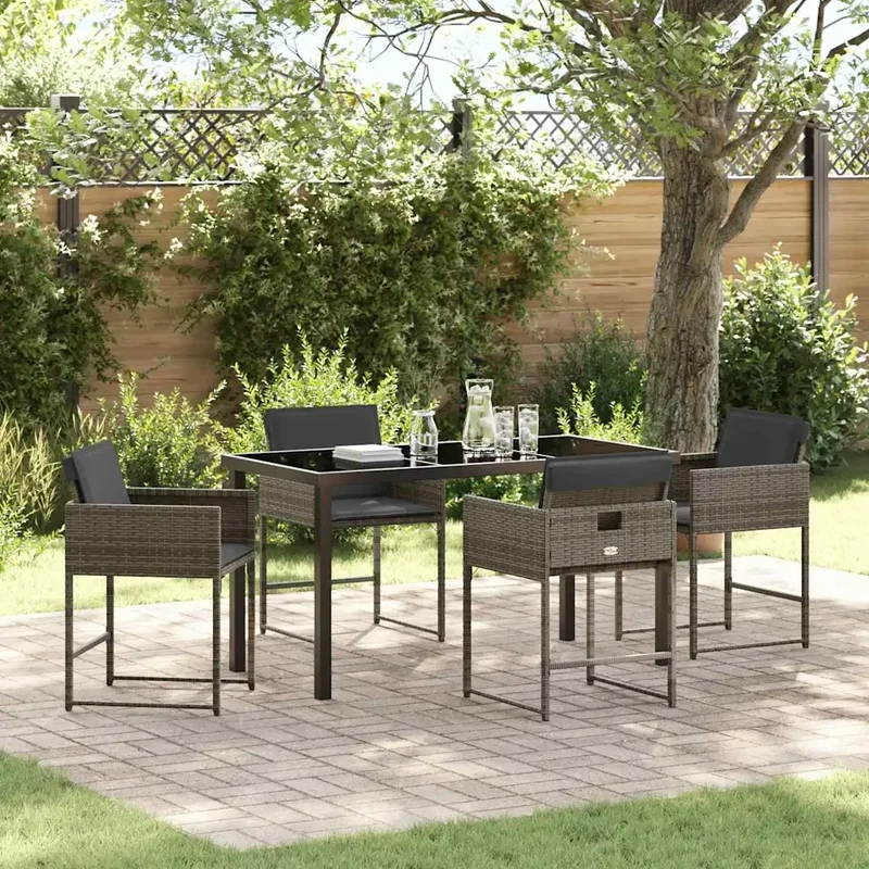 Set da Pranzo per Giardino 5 pz Grigio polyrattan 3380013