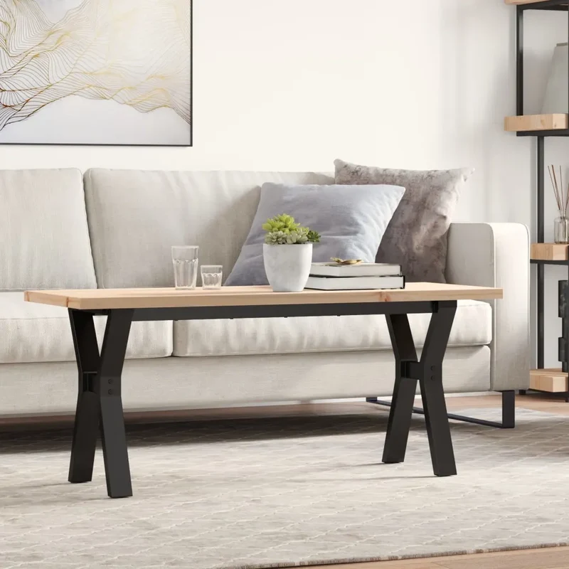 Tavolino Salotto Telaio a Y 110x40x45,5 cm Legno Pino e Acciaio 3282777